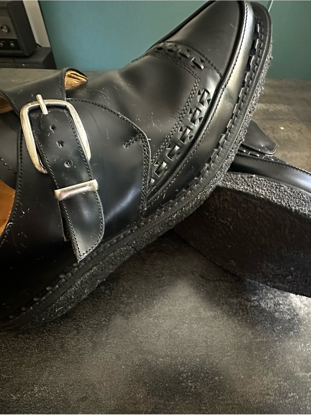 George Cox Original Creepers Black Leather Monk Strap UK 12 Made England
